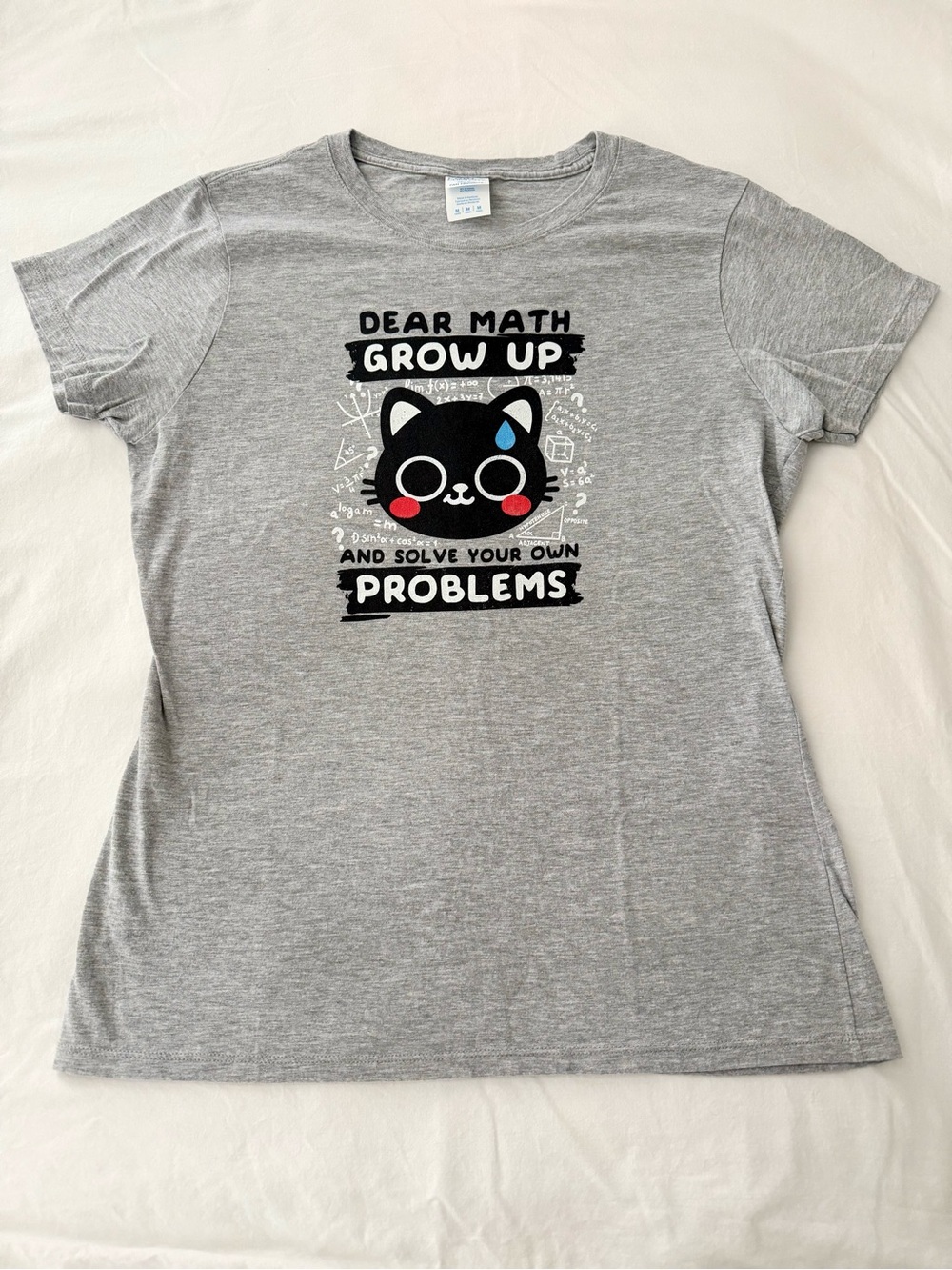 Port & Company Funny Math Cat Graphic T-Shirt Teacher STEM Gray Size M School